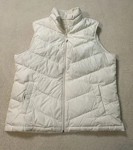 Lands' End Womens L 14-16 Down and Feather Puffer Vest Quilted Chevron Ivory - Picture 1 of 7