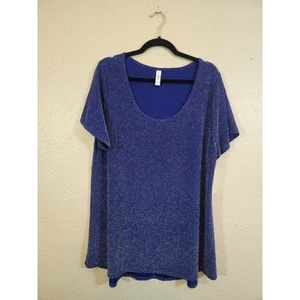 Lularoe Women's Blue Lurex Short Sleeve Scoop Neck T-shirt Blouse Size 3XL - Picture 1 of 7