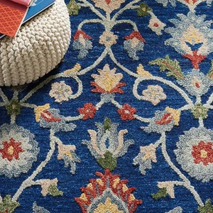 Flora Blue2 woolen Hand Tufted Carpet Area Rug for Living Room Bedroom and - Picture 1 of 4