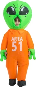 NEU! Area 51 aufblasbares Alien Kostüm für Kinder, Blow-Up, 8-10 Jahre (52"-57") - Bild 1 von 7