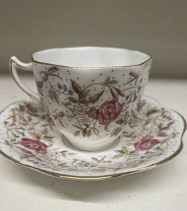 Rosina England Bone China Floral Dot Background Gold Trim Cup & Saucer - Picture 1 of 3