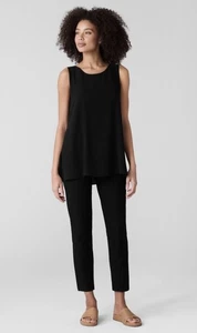 Eileen Fisher Cropped Krepp Hose Damen Medium schwarz gerade Passform elastischer Bund - Bild 1 von 10