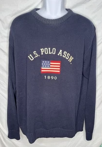 US Polo Assn USA Flag Knit Sweater Pullover Mens Size XL Blue Vintage 1990s - Picture 1 of 6