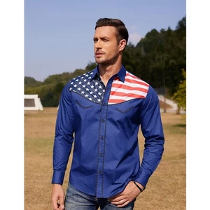 COOFANDY Mens Casual American Flag Long Sleeve Button Down Shirt Size XXL NWT - Picture 1 of 11