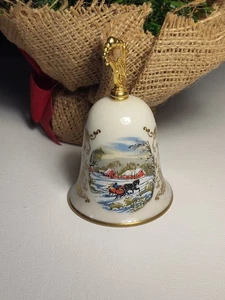 ​Gorham Fine China 1979 Noel Weihnachtsglocke Vintage Schlittenszene Goldrand - Bild 1 von 7