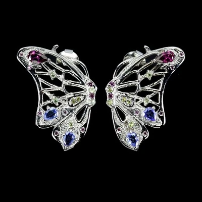 Pendientes de plata de ley 925 pera rodolita peridoto tanzanita piedras preciosas joyería Foto 1 de 4