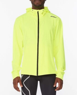 2XU Aero Chaqueta Hombre XL - Eléctrico Amarillo Elástico Tejido Impermeable Carcasa  Foto 1 de 3