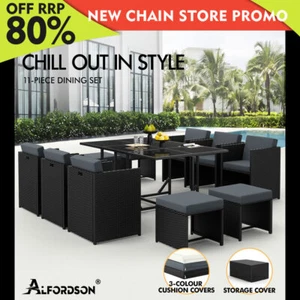 ALFORDSON Outdoor Dining Set 11 PCS Table Chairs Patio Lounge Wicker Furniture - Picture 1 of 12