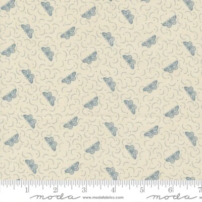 ANTOINETTE 3 YARDS French General Moda Fabric Quilting Blue Butterflies 13954-12 - Image 1 of 2