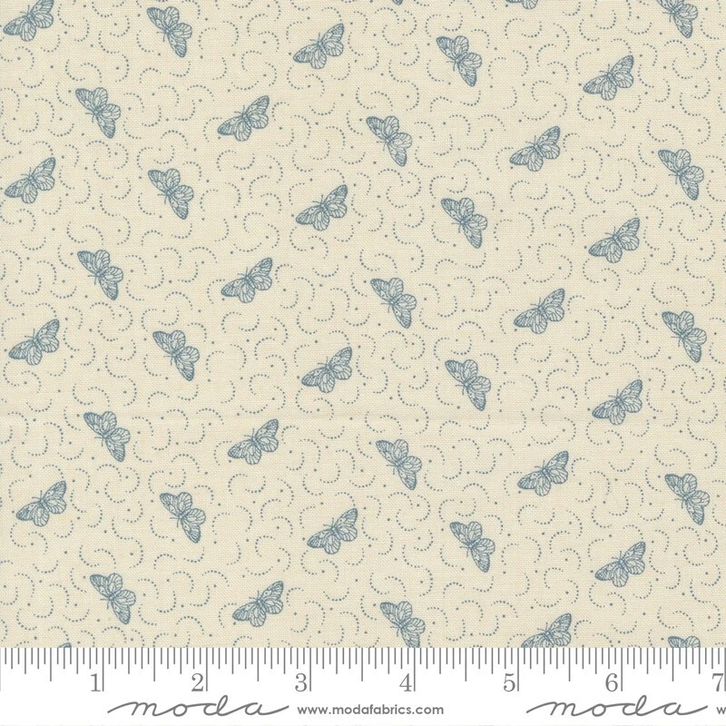 ANTOINETTE 3 YARDS French General Moda Fabric Quilting Blue Butterflies 13954-12 - Image 1 of 2