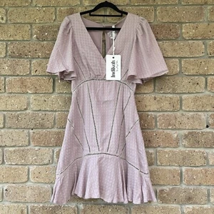 BNWT - INDIKAH by ANGEL BIBA sz 6 - Mauve 100% Cotton Seersucker Boho Mini Dress - Bild 1 von 9