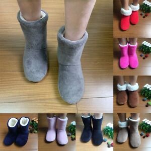Womens Boots Slippers Ladies Ankle Knit Memory Foam Fur Warm Winter House-Shoes