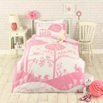 Ropa de cama edredón rosa blanco del bosque para niños bebé  Foto 1 de 4