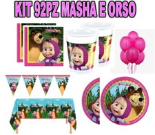 KIT 92PZ FESTA MASHA E ORSO PIATTO TOVAGLIOLO addobbi tavola set compleanno