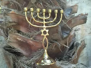 Jerusalem Menora mit Davidstern - Messianische Menora Israel - aus Messing - Bild 1 von 7