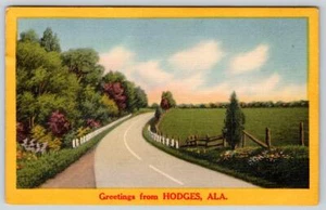 DE 1940 SALUDOS DESDE HODGES ALABAMA PINTORESCO VINTAGE LINO POSTAL BORDE AMARILLO - Imagen 1 de 2