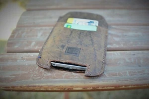 Handmade Universal Pouch Case Genuine Rustic Real Leather Dark RRP $55 - Picture 1 of 8
