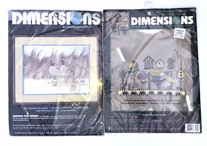 2 NOS Dimensions Birdhouse District Kit & Waiting for Spring Cross Stitch Kits - Picture 1 of 3