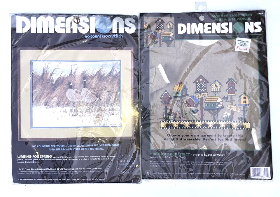 2 NOS Dimensions Birdhouse District Kit & Waiting for Spring Cross Stitch Kits - Image 1 of 3