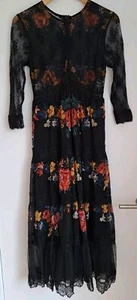 Black Lace Maxi Dress UK8 Gothic Witch Gypsy Floral Pattern Sheer Back & Arms - Picture 1 of 16