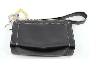 COLE HAAN Black Genuine Leather Wristlet With Heart Charms - Picture 1 of 6