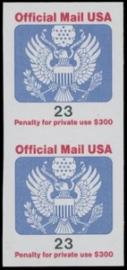 1991, USA, OFFICIAL MAIL, 23C VERTICAL IMPERFORATE PAIR, NH, SC. #O148 - Picture 1 of 2