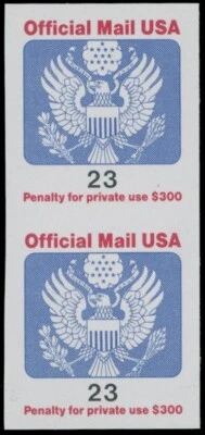 1991, USA, OFFICIAL MAIL, 23C VERTICAL IMPERFORATE PAIR, NH, SC. #O148 - Image 1 of 2
