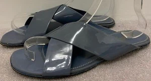 YSL YVES SAINT LAURENT Blue/Grey Leather Patent Strappy Flat Sandals Shoes UK6 - Picture 1 of 8
