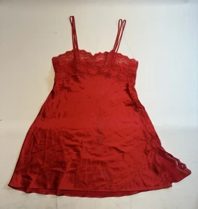 Vintage Valentino Intimo Satin Slip Lingerie Medium Red Lace Side Slit Sexy - Picture 1 of 15
