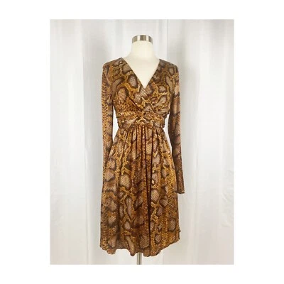 Vestido feminino ALTUZARRA estampa de cobra tamanho 4 decote em V manga comprida festa casual  - Imagem 1 de 4