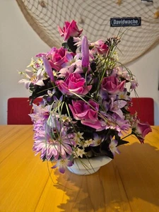 Blumenstrauß aus vers. Seidenblumen Gesteckt in Schale - ca. 48cm hoch - Bild 1 von 6