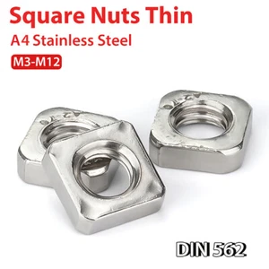 M3 M4 M5 M6 M8 M10 M12 Square Nuts Thin Type A4 Stainless Steel - DIN 562 - Picture 1 of 5