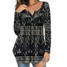 V Neck Elegant Women Tunic Tops Daily Ladies Long Sleeve Casual Floral Print