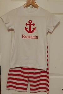 Southern Tots Anchor Nautical Beach Outfit Shorts Shirt 10 Benjamim Red White  - Picture 1 of 7