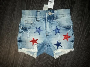 Girls justice bleach denim shorts size 6 new red/blue stars - Picture 1 of 2