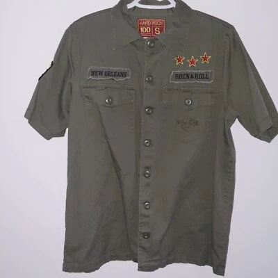 Camisa Hard Rock Café Militar Verde Abotonada Manga Corta Nueva Orleans Talla S Foto 1 de 4