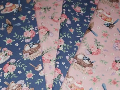 Devonstone Stoffpaket 4 Stoffe Blau Rosa Blumen Patchwork 4x30x110cm - Bild 1 von 3