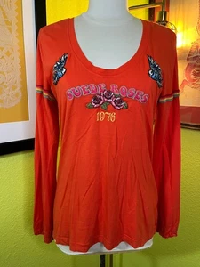 JWLA Suede Roses 1976 Embroider Top Small Orange Long Sleeve Johnny Was - Picture 1 of 6