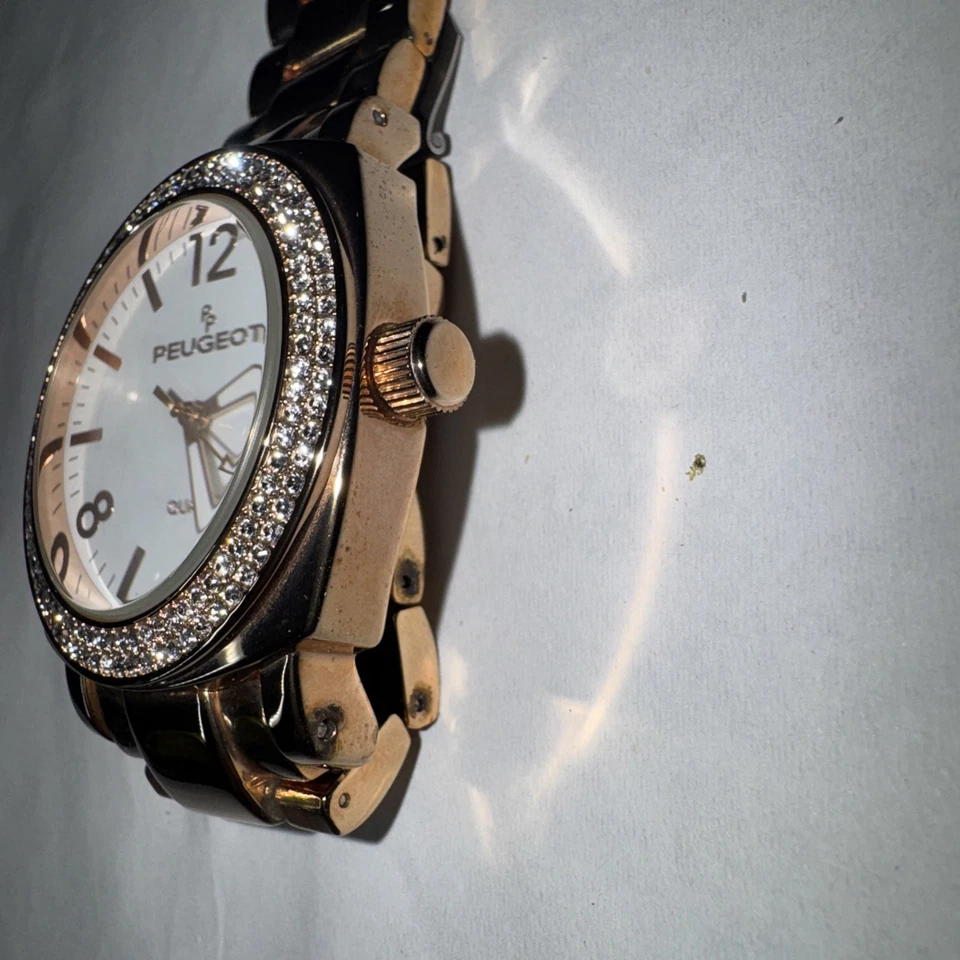 Reloj mujer Peugeot 7075 Boyfriend de gran tamaño cristal bisel tachonado oro rosa Foto 1 de 4