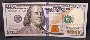 2017 $100 US Dollar Bill- "96"repeater, "696365", Serial Number - Picture 1 of 4