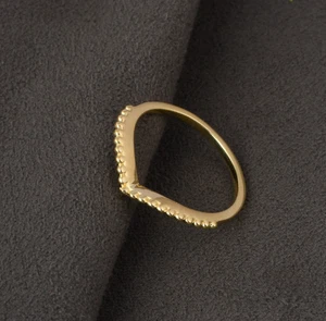 Gold Chevron Dotted Stacking Ring Sterling Silver Wishbone Dotted Gold Ring Gift - Picture 1 of 9