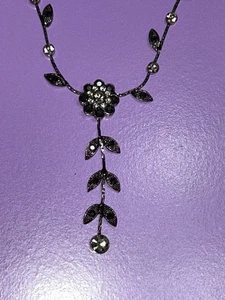 Vintage Black & Crystal Delicate Drop Necklace - Picture 1 of 9