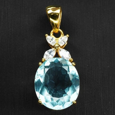 Colgantes de oro de 24 quilates de plata de ley 925 aterciopelado azul marino aguamarina ovalados 6,25 quilates Foto 1 de 4