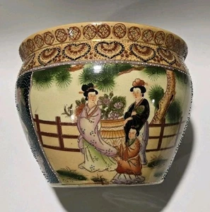 Maceta maceta grande pez koi dorado chino geisha niña arte asiático - Imagen 1 de 14