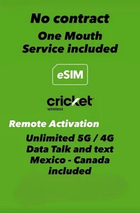 Cricket eSIM 5G / LTE Unlimited Data Talk and Text Remote Activation $35 mo - Picture 1 of 1