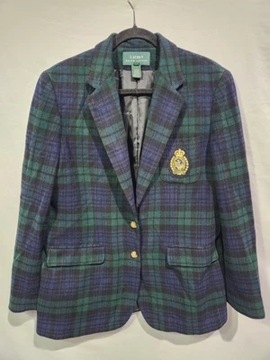Polo Ralph Lauren Blackwatch Tartan Bullion Crest Blazer Navy/Green 10 Cashmere - Image 1 of 4