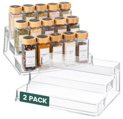 Prateleira organizadora de acrílico transparente Spice Rack pacote com 2, 3 camadas para armário, tempero - Imagem 1 de 4