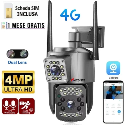Telecamera esterna 4G sim 4MP FHD  PTZ 2 obiettivo doppio schermo tutti sim ital - Immagine 1 di 4