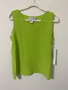 Diane Gilman Silk Tank Top Blouse Loose Fit Small Green Lime Neon Vintage Shirt - Picture 1 of 8