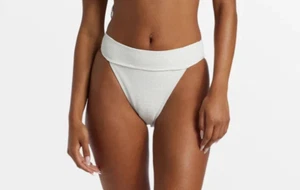 Billabong Swim SMALL Tanlines Aruba High Waist Ribbed Bikini Bottoms White NEW - Picture 1 of 9